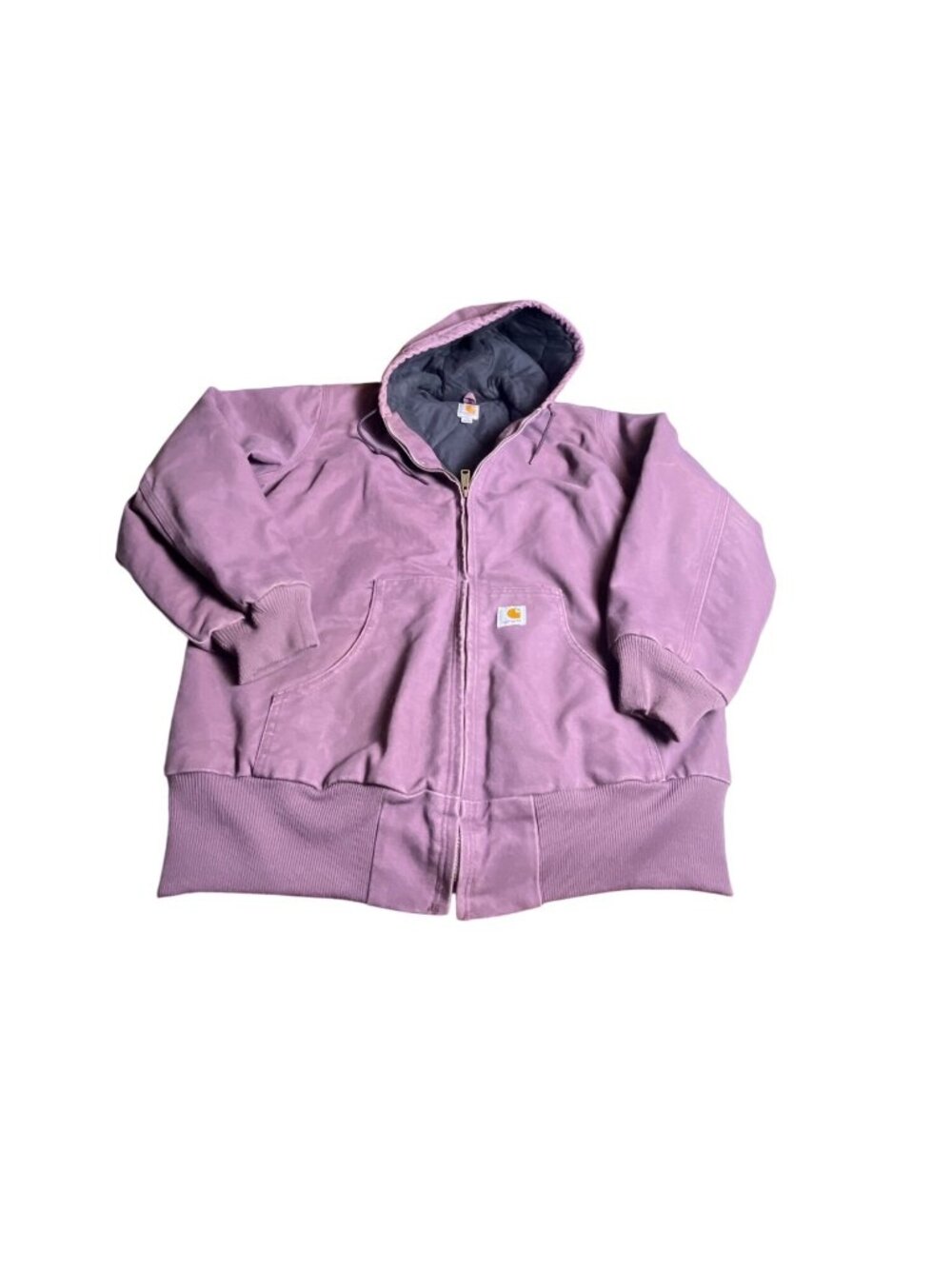 Carhartt Womens WJ130 DPM Plum Hooded Jacket Quilt Lined L faded workwear chore